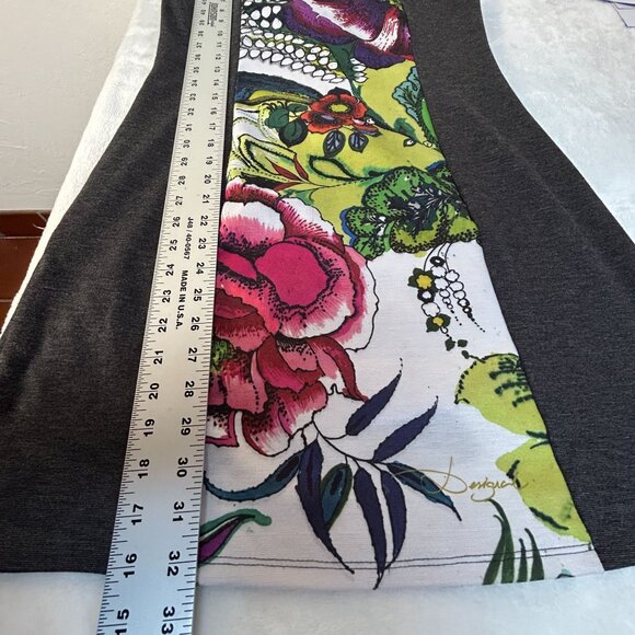 Desigual Women Gray Floral Print Knit Mini Shift Dress Large Cap Sleeve Back Zip - Picture 9 of 9